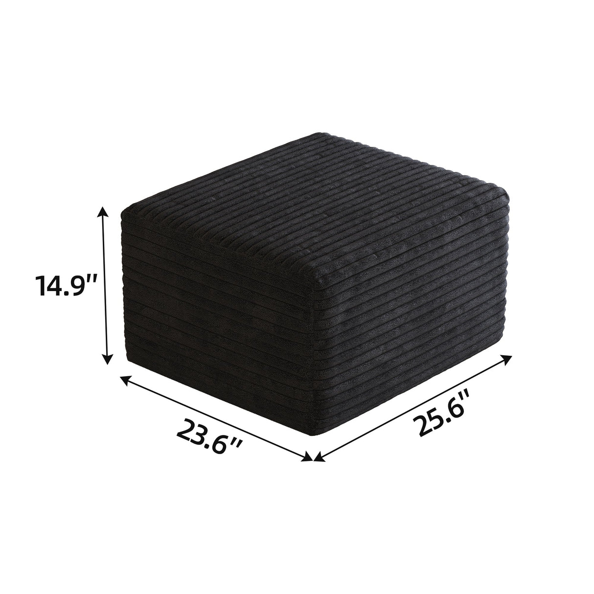 Black Plush Corduroy Sofa Ottoman - No Assembly Required
