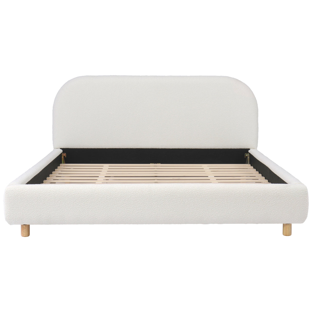 Queen Size Upholstered Bed With Boucle Fabric
