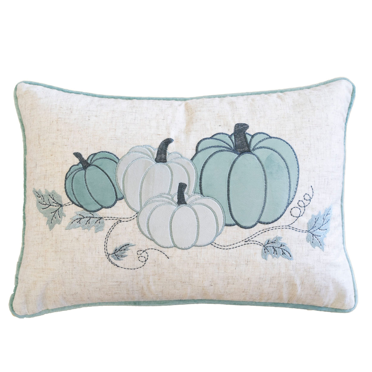 Pastel Harvest Lumbar Pillow – Misty Blue Fall Accent Cushion
