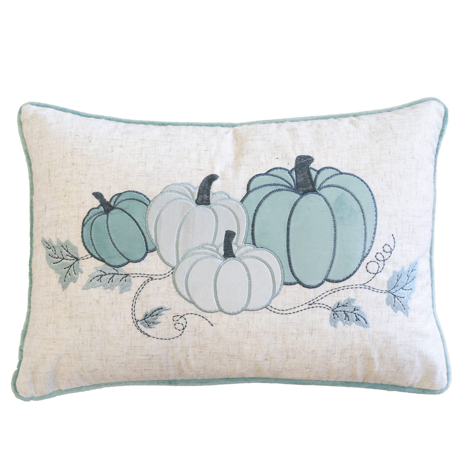 Pastel Harvest Lumbar Pillow – Misty Blue Fall Accent Cushion