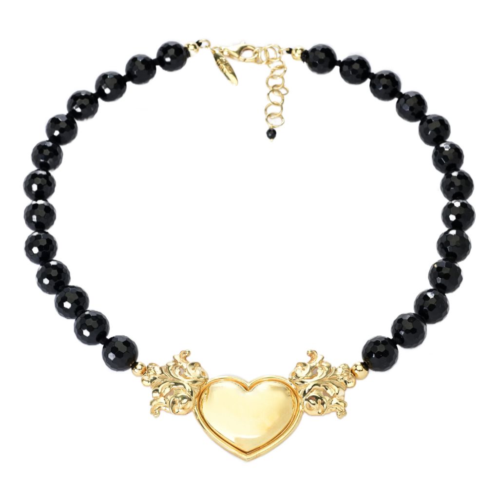 Graziella 23K Gold Plated Black Onyx Bead Heart Necklace
