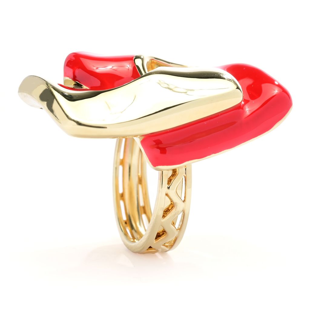 Graziella 23K Gold Plated Electroform Enamel Accented Square Rolo Ring