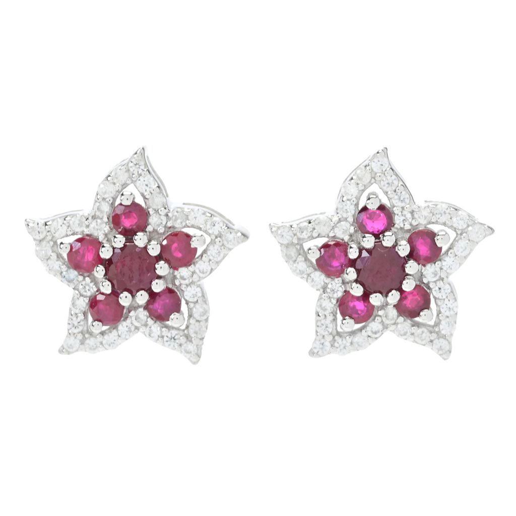 Gem Treasures Choice of Precious Gem & Zircon Flower Stud Earrings