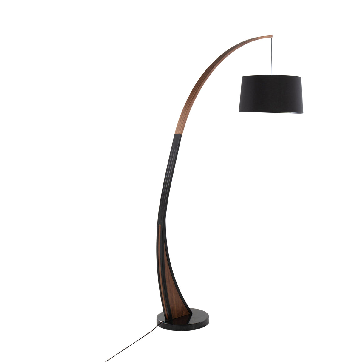 Noah Mid-Century Modern Floor Lamp with Walnut Wood Frame and Marble Base