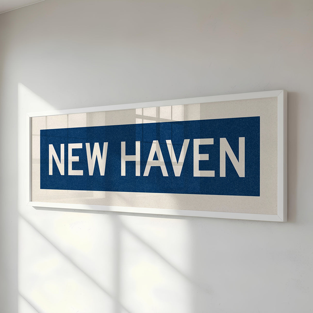Framed New Haven Blue and White Bus Scroll