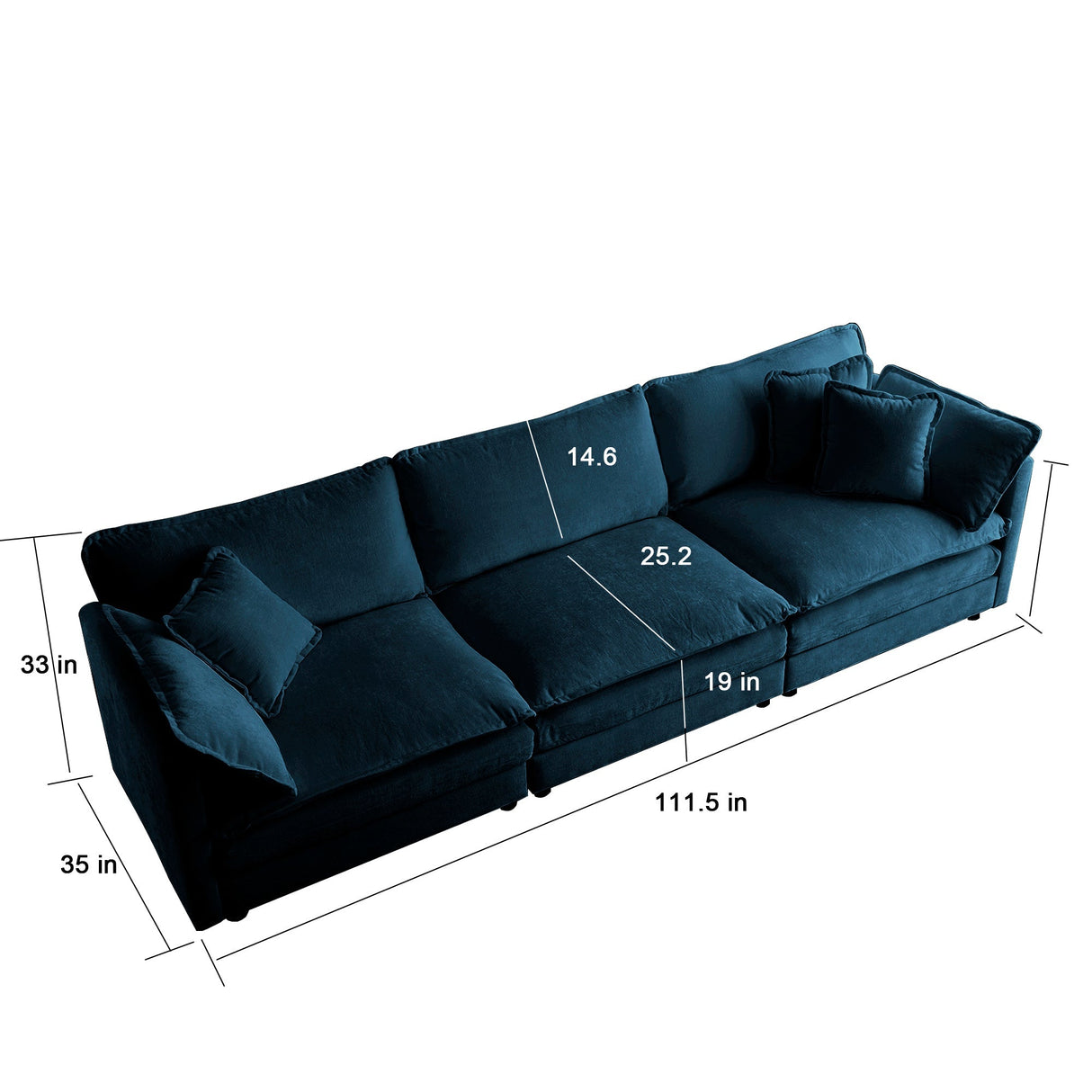 2-Piece Upholstered Sectional Sofa Set in Blue Chenille