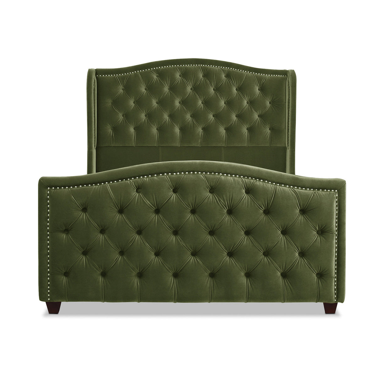 Marcella Upholstered Shelter Headboard Bed Set, Queen, Olive Green Performance Velvet