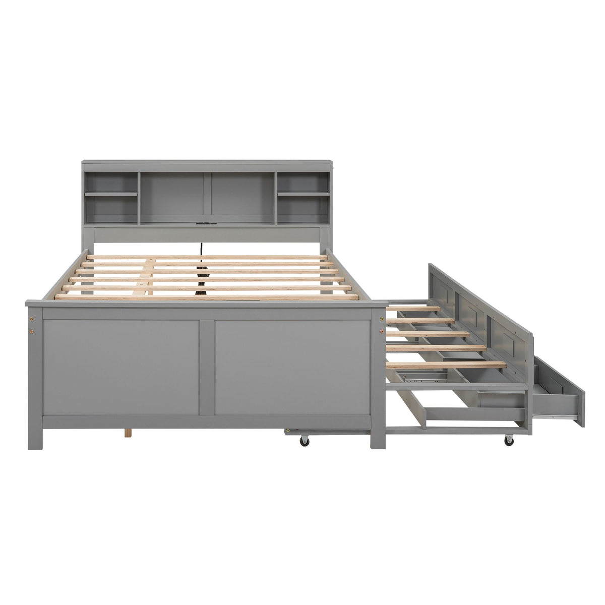 Platform Bed With Storage Headboard, USB, Trundle And 3 Drawers
