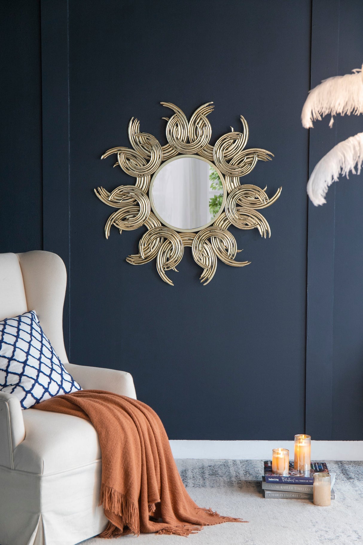 38' Sunburst Metal Decorative Mirror with Gold Finish