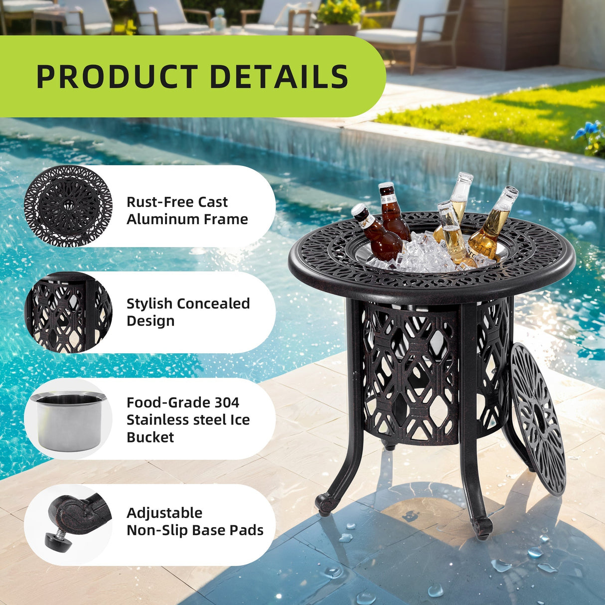 21-Inch Side Table with Removable Ice Bucket