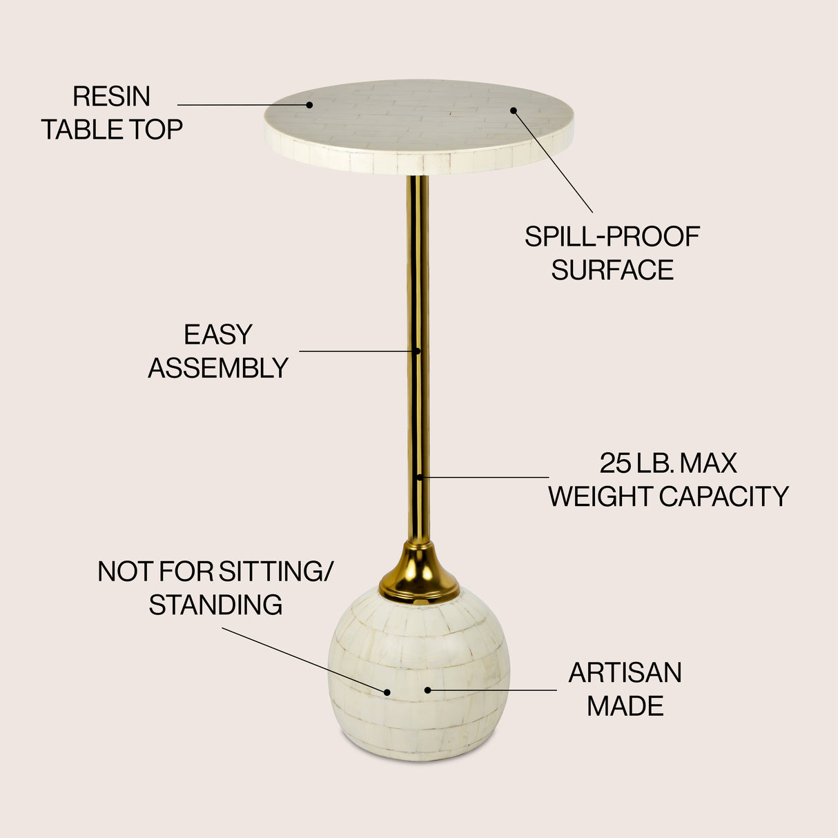 Evelyn Modern Glam Metal/Resin Mosaic Pedestal Drink Table