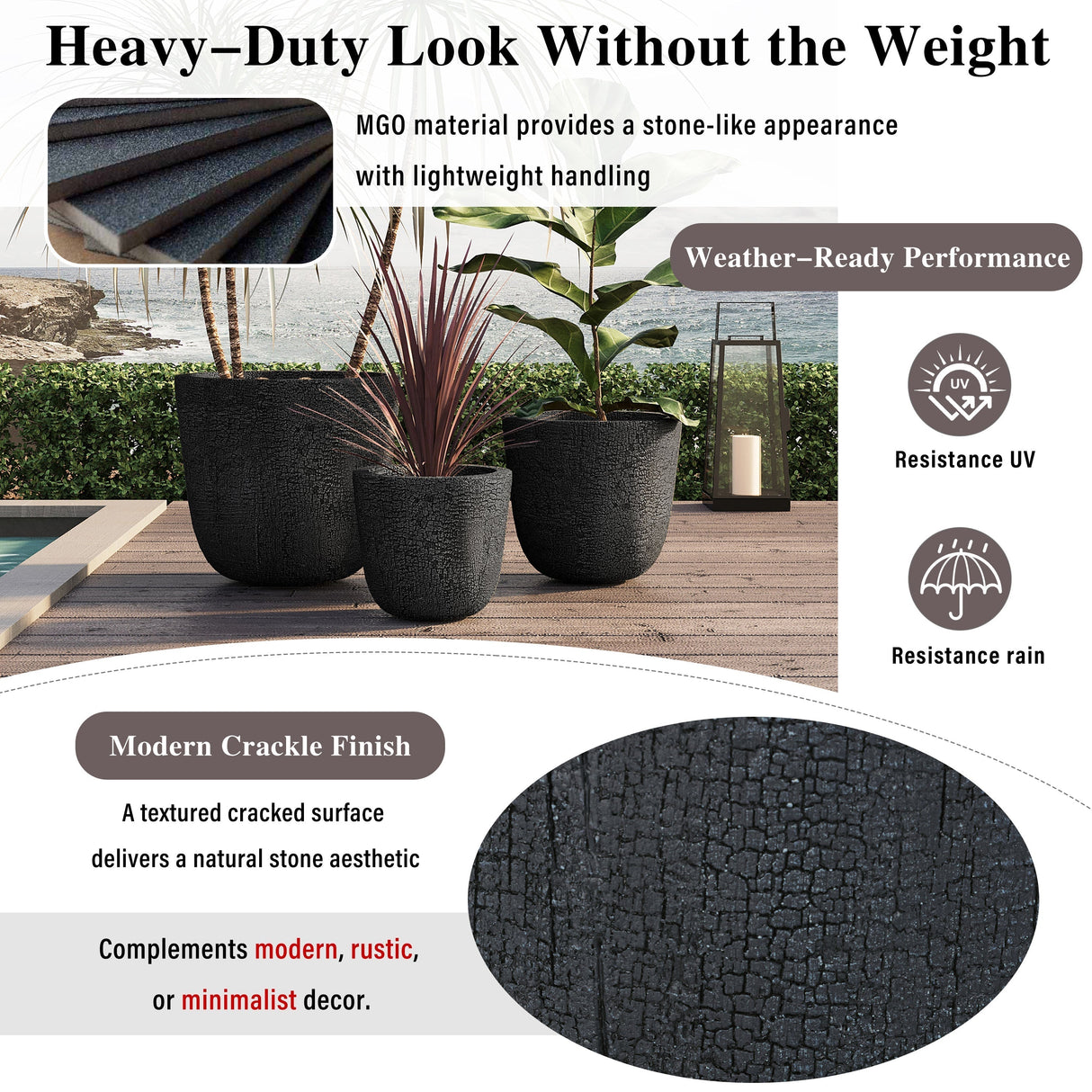 U_STYLE Lightweight MGO Planter Set of 3