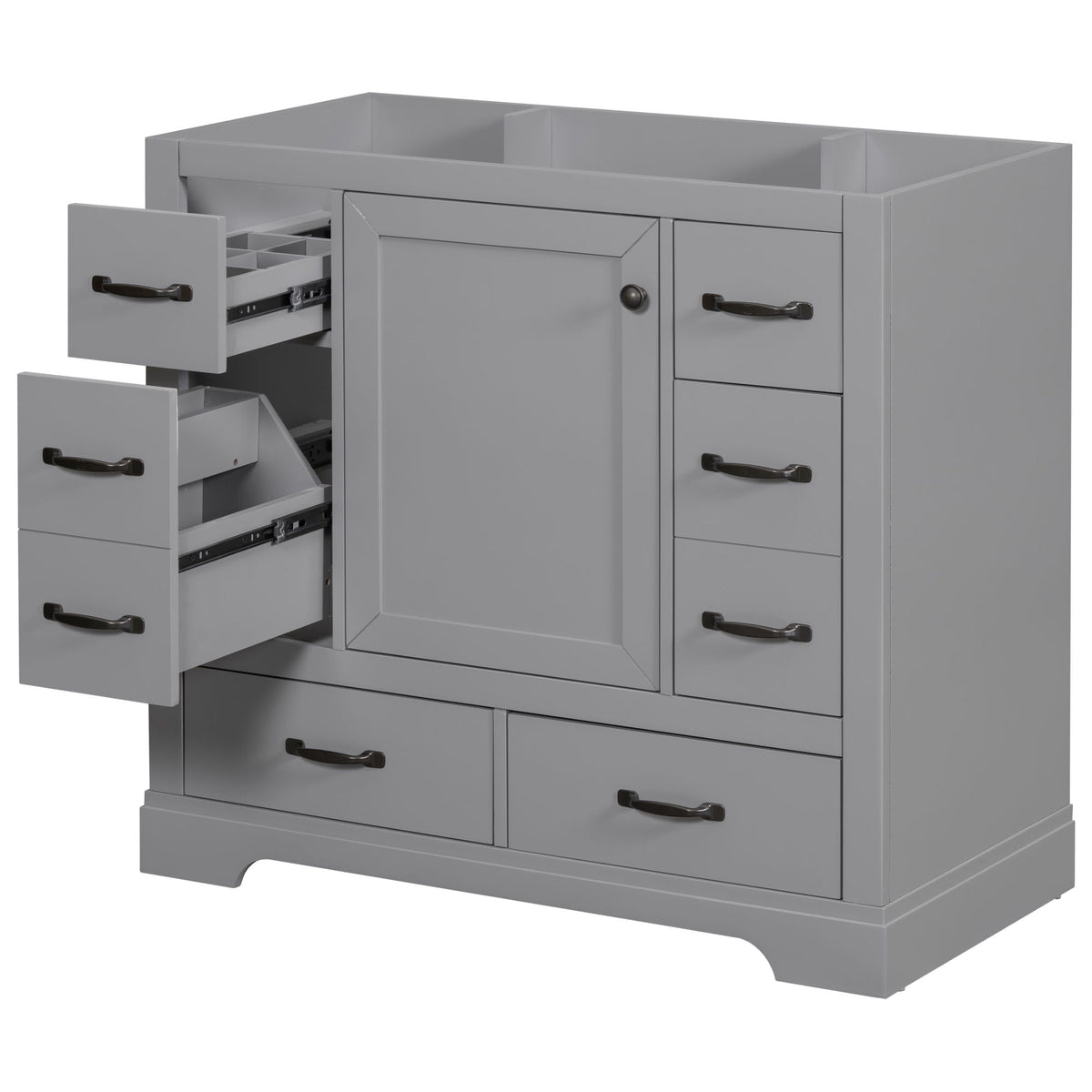 36" Bathroom Vanity Without Sink, Cabinet Base Only, 6 Drawers, Multi Functional Drawer Divider, Adjustable Shelf - Gray
