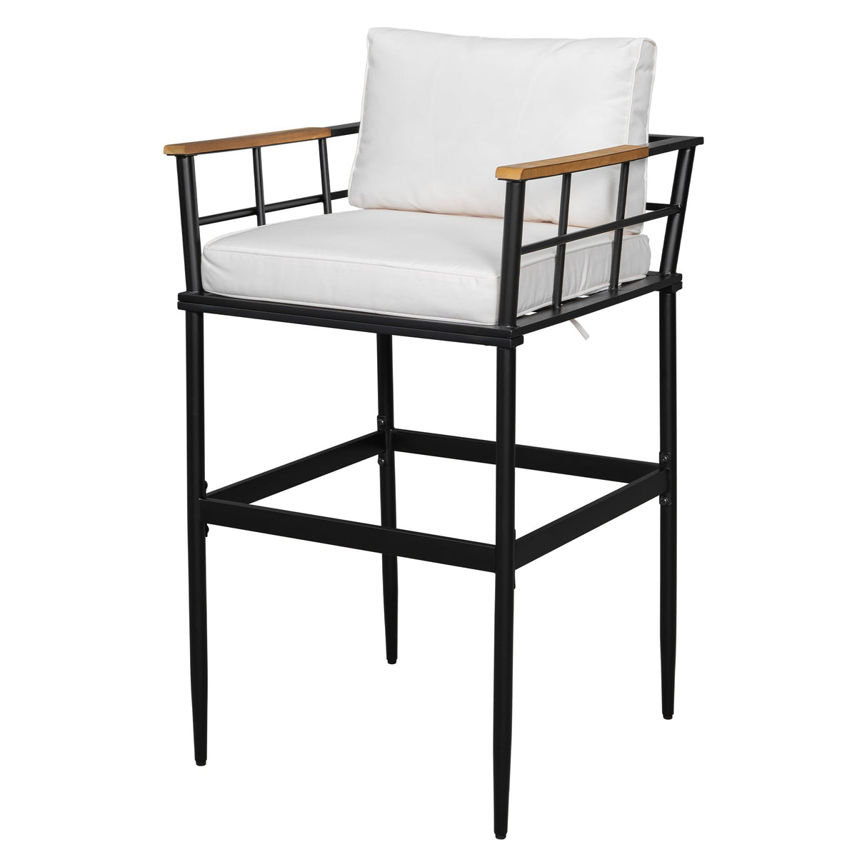 Iron Outdoor Dining Set with Acacia Wood Armrest