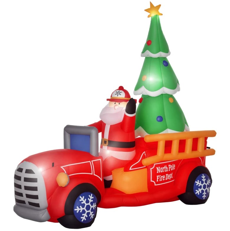 Inflatable Santa Truck with Lit Christmas Tree