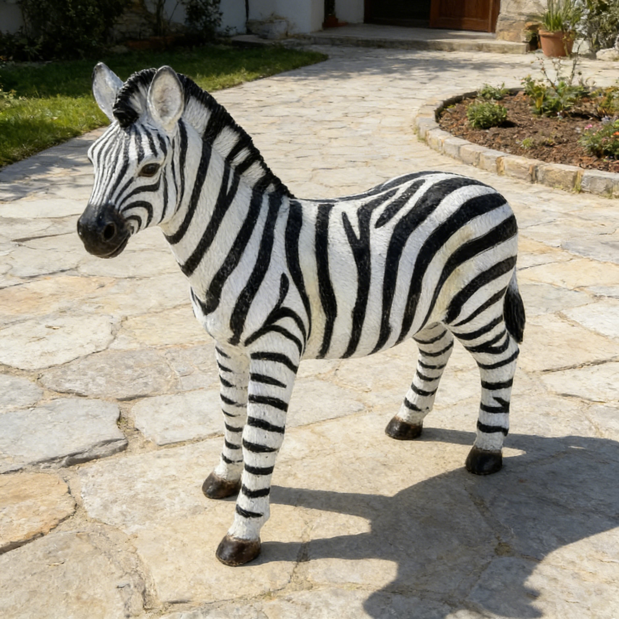 18.31' H x 19.49' L Simulated Zebra Garden Statue, Resin Outdoor & Indoor Decorative Ornament