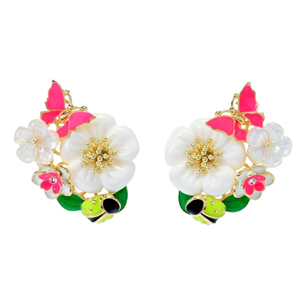 Graziella 23K Gold Plated Enamel & Mother-of-Pearl Floral Earrings