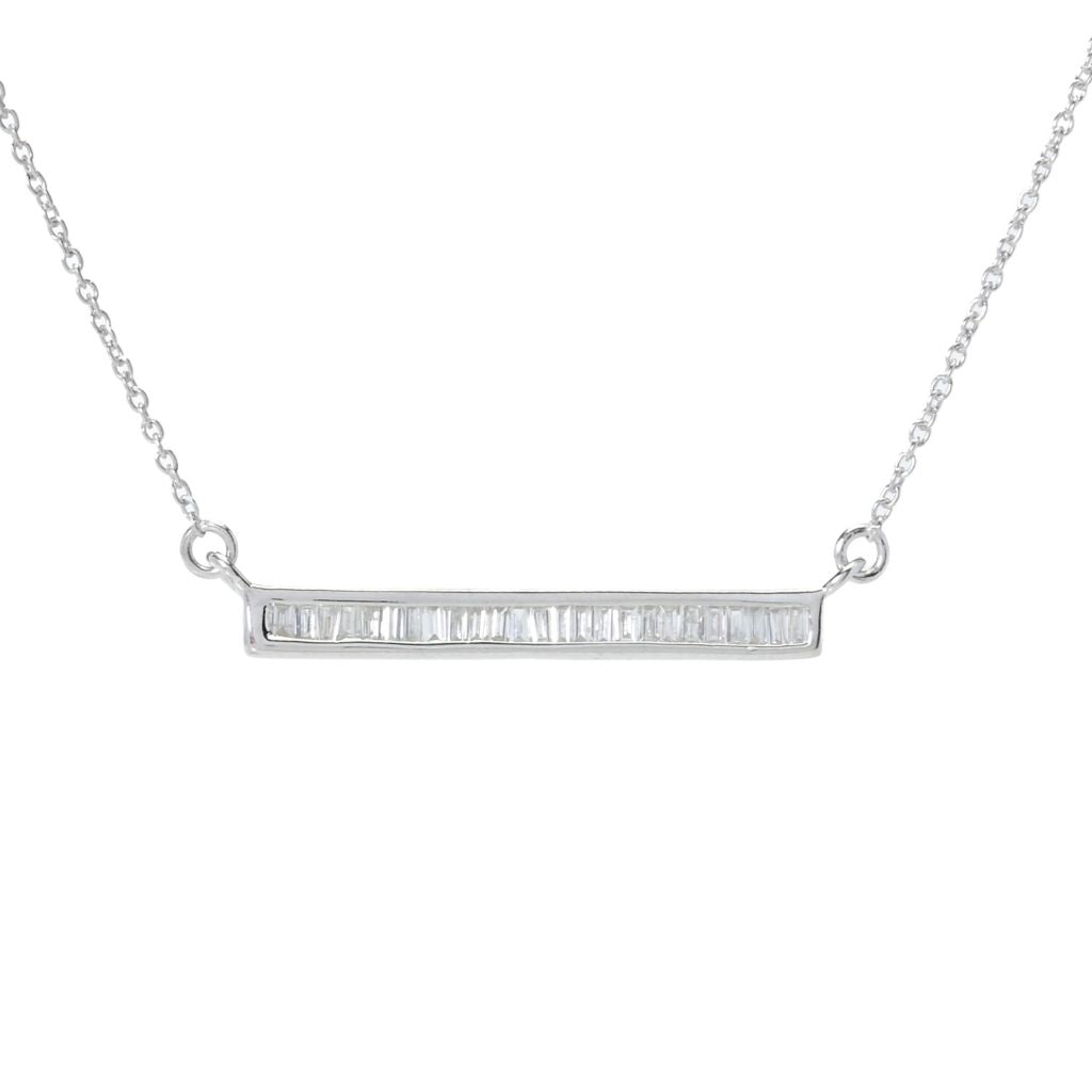 Diamond Treasures Sterling Silver 0.32ctw Baguette Diamond Bar Necklace
