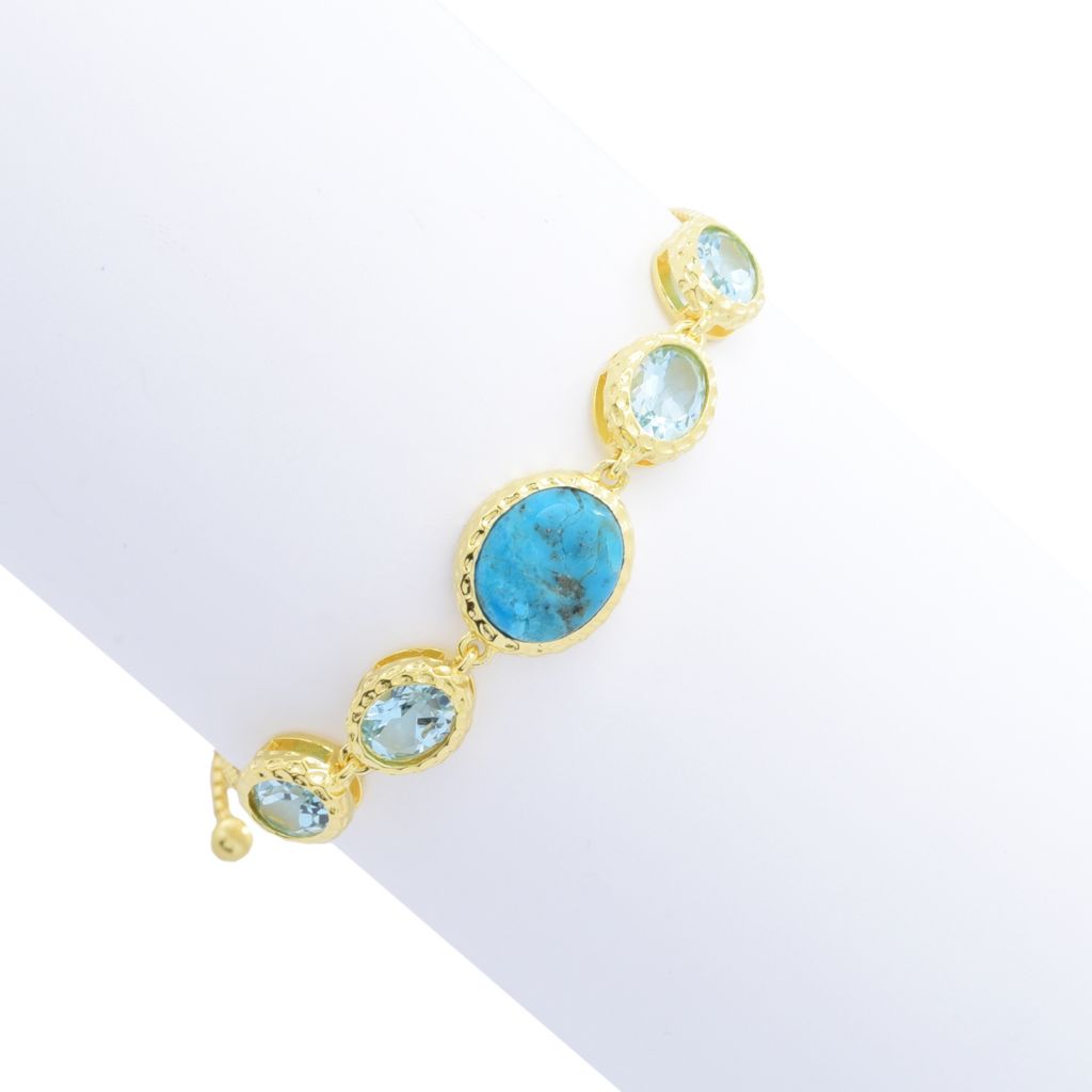Elemental Gems 18K Gold Plated Opaque & Faceted Gemstone Bolo Bracelet