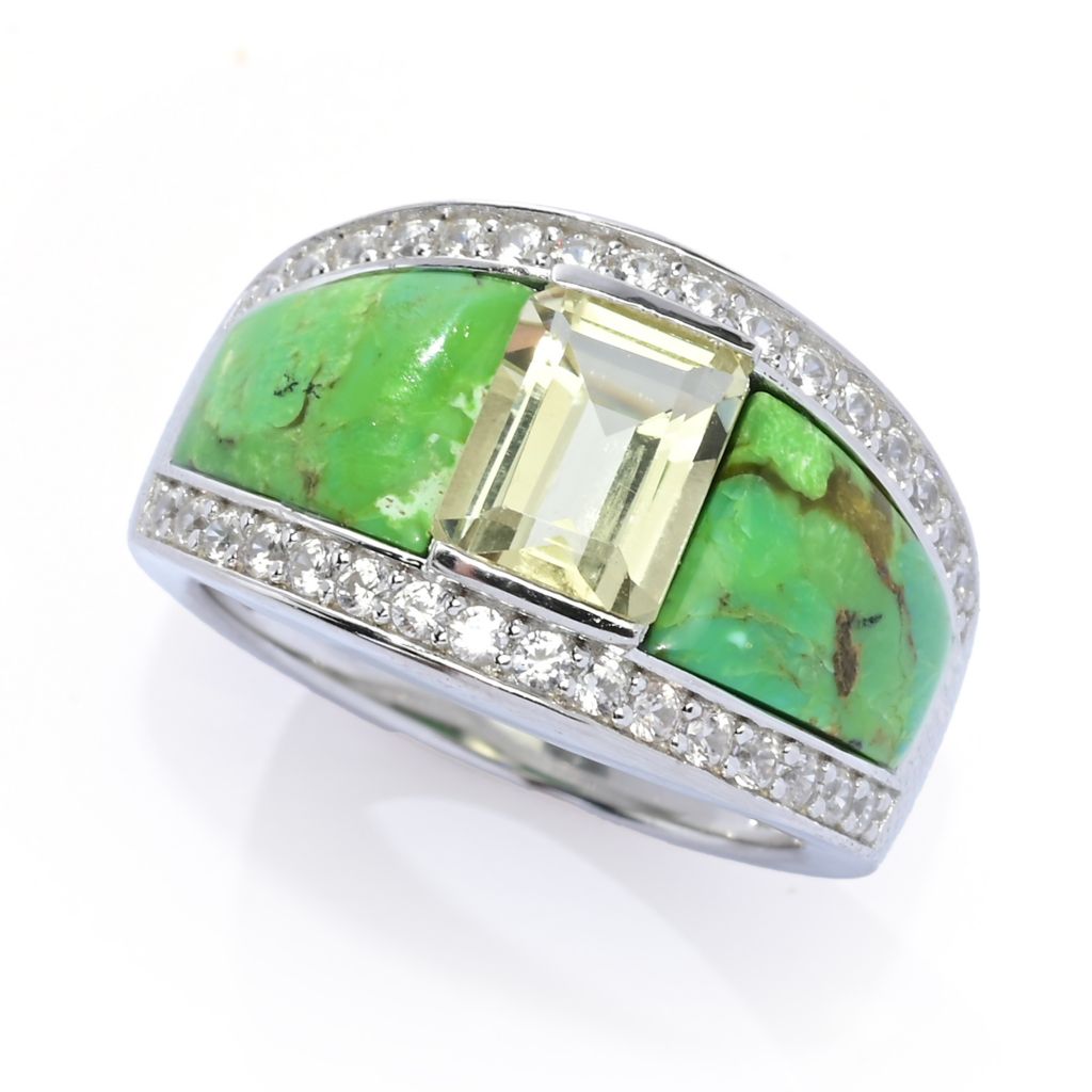 Elemental Gems Platinum Plated Choice of 10x8mm Turquoise Inlay & Gem Ring