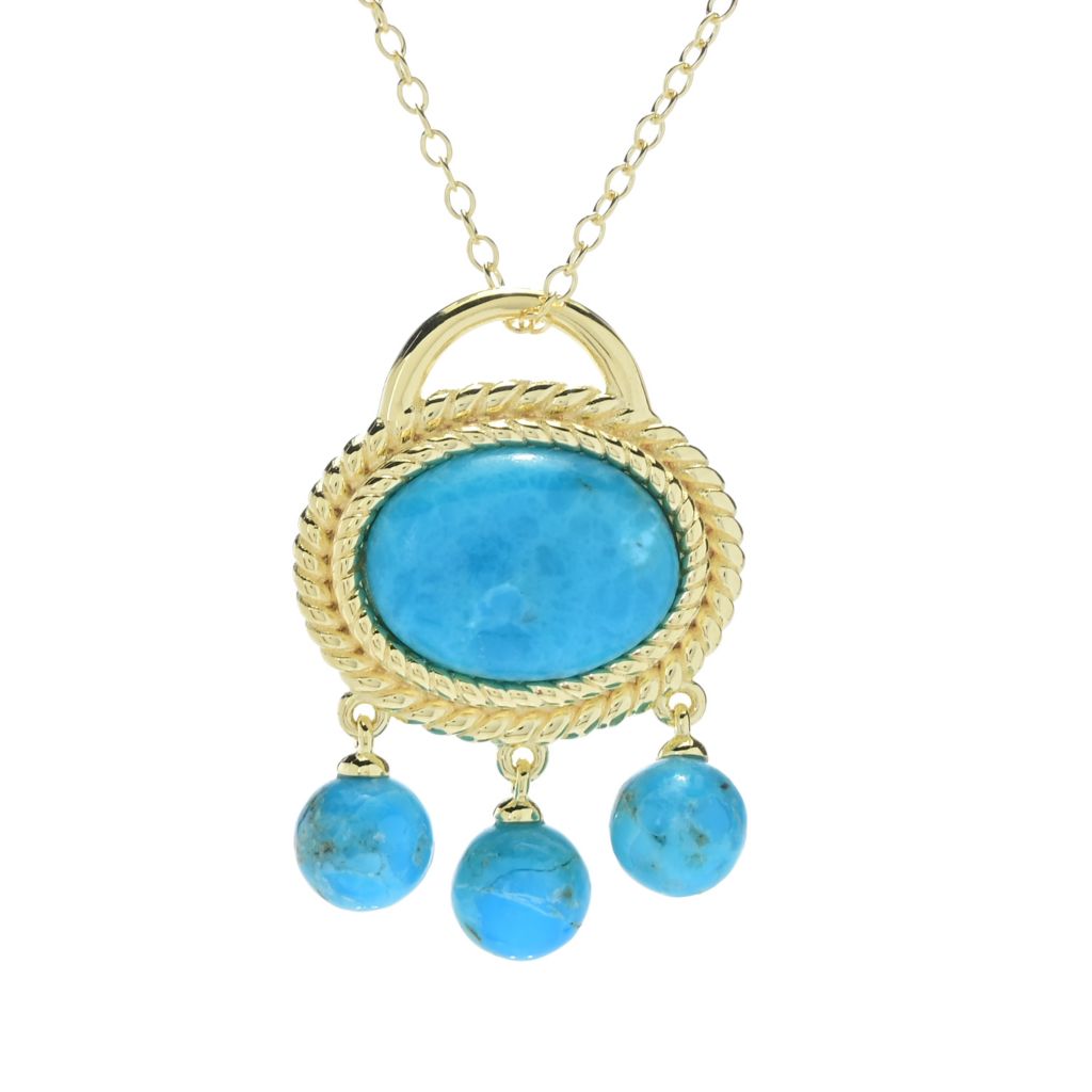 Elemental Gems 18K Gold Plated Mohave Turquoise Rope Detailed Pendant w/ Chain