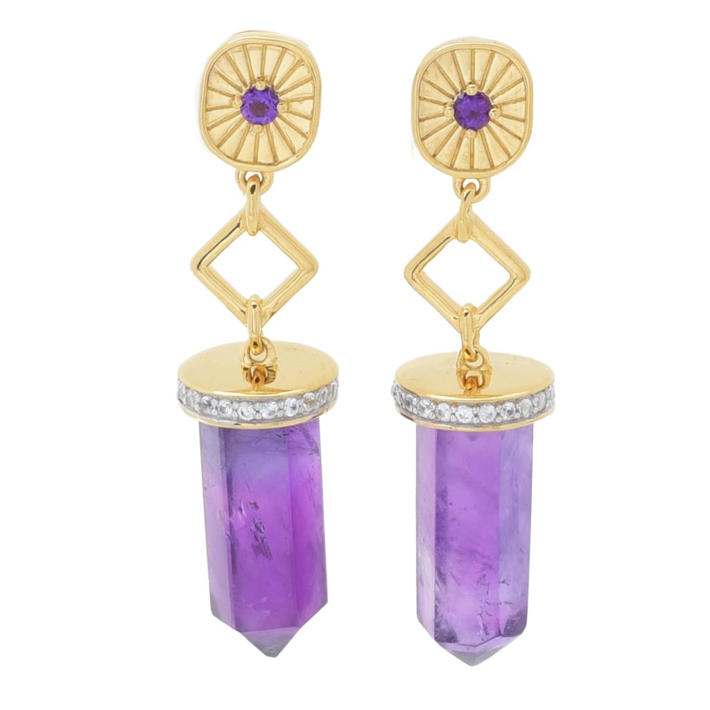 Gem Treasures 18K Vermeil Choice of Gem Crystal 1.75" Dangle Earrings