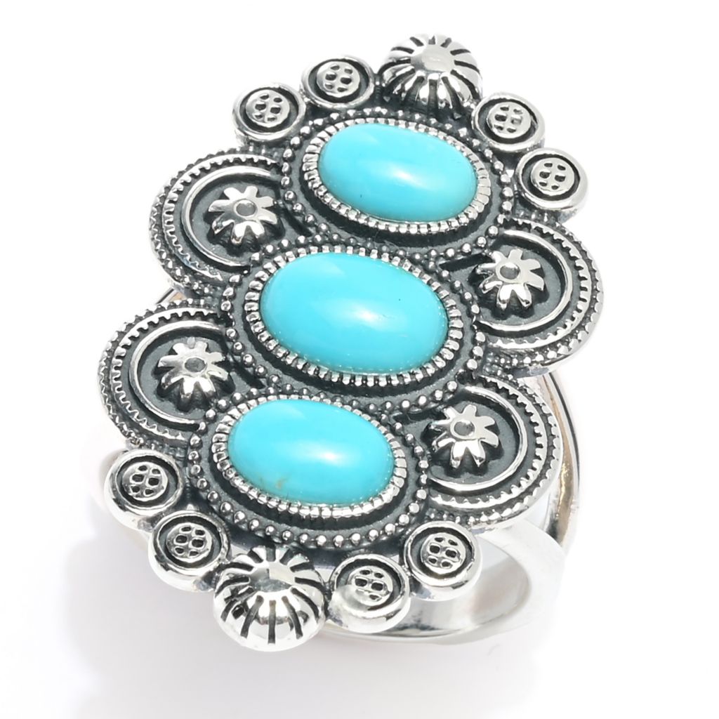 Southwest Elements Sterling Silver Sleeping Beauty Turquoise 3-Stone Ring