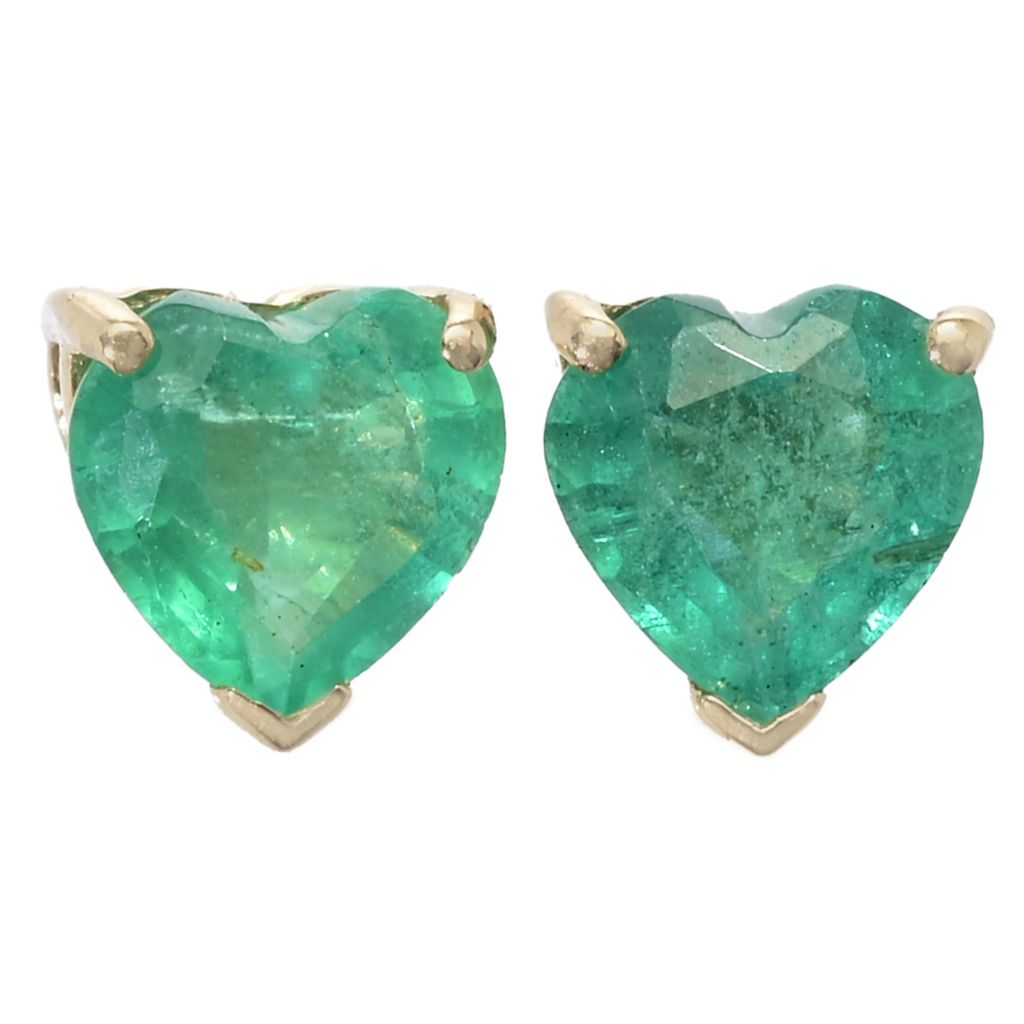Gem Treasures 14K Gold 5mm Heart Shape Zambian Emerald Stud Earrings