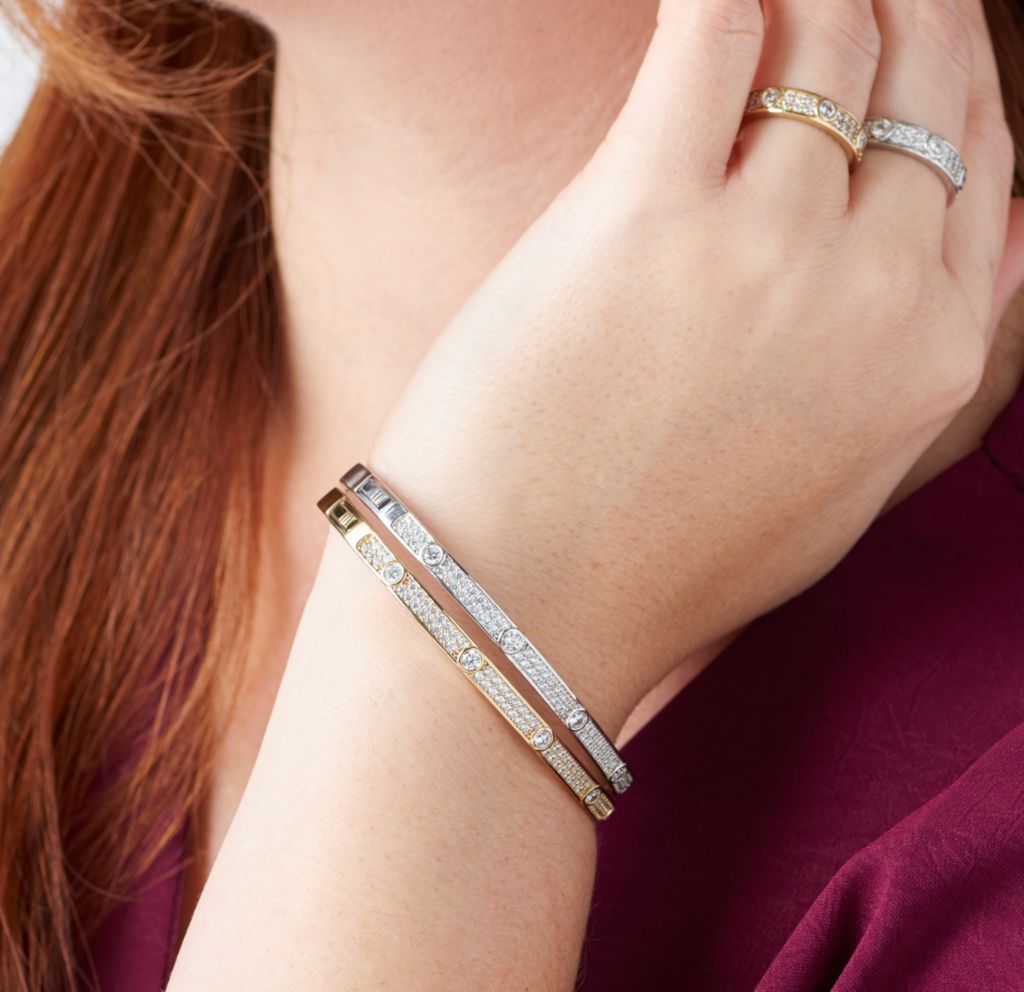 Brilliante Choice of Plating Simulated Diamond Station Bangle Bracelet