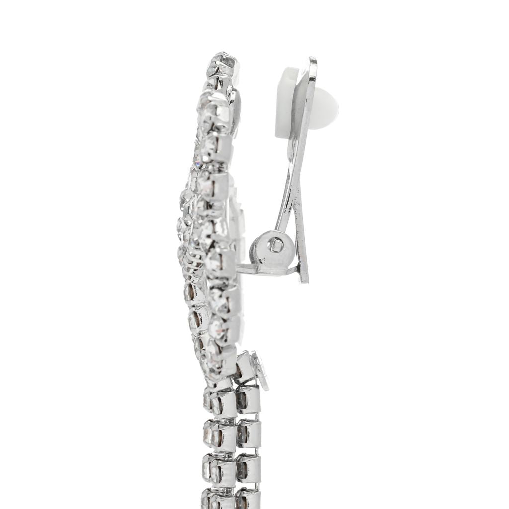 Kenneth Jay Lane Crystal Bow Duster Post or Clip-on 4.5" Drop Earrings