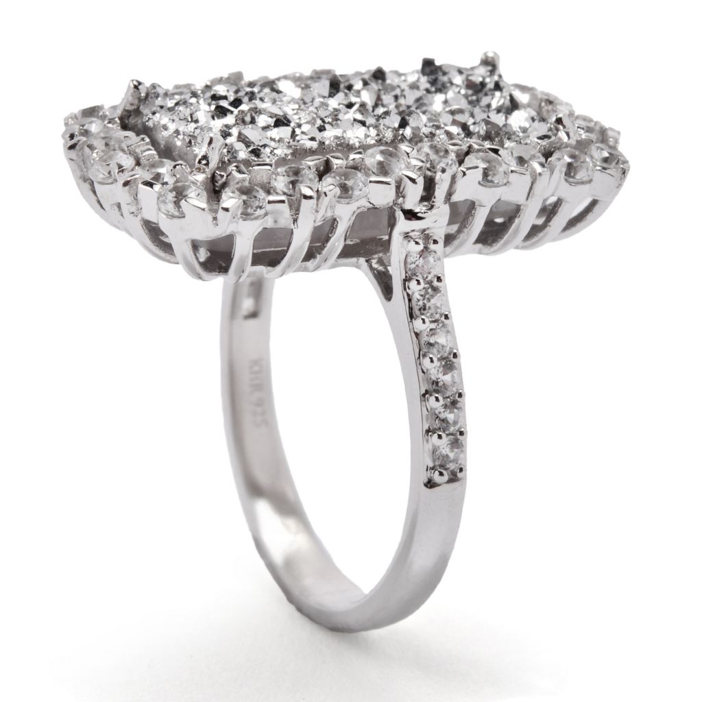 MUSE Sterling Silver 18x9mm Drusy & White Zircon Elongated Ring