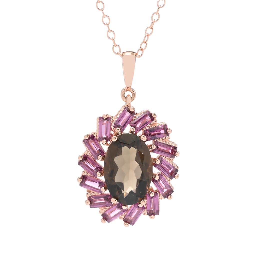 Rose Gold Plated Choice of Gemstone Oval & Baguette Pendant w/ Chain