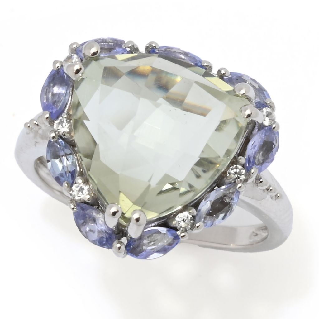 Claire Vessot Designs Choice of 12mm Trillion Shape Gemstone & Halo Ring