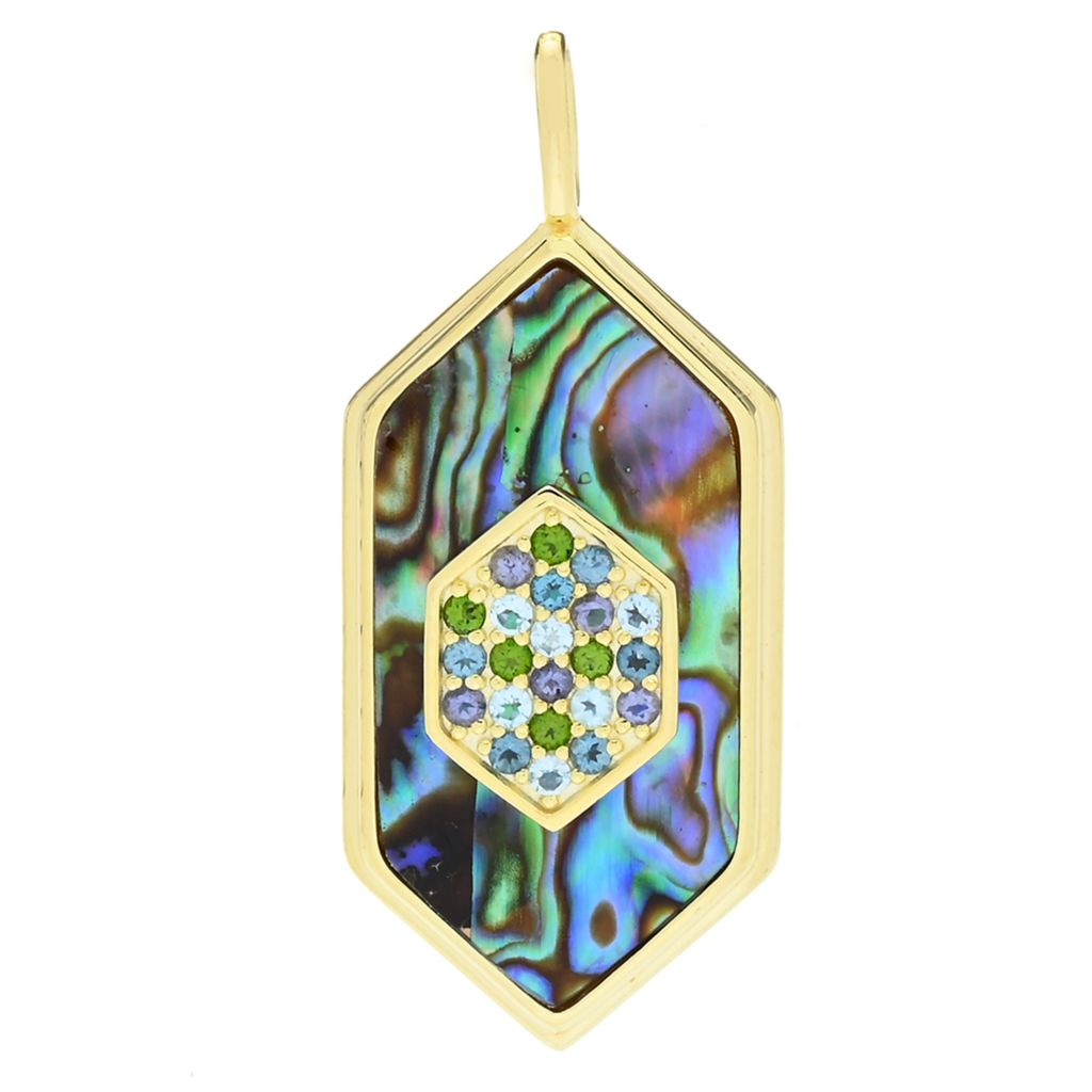 Claire Vessot Designs Fancy Cut Abalone & Multi-Gemstone Hexagon Pendant