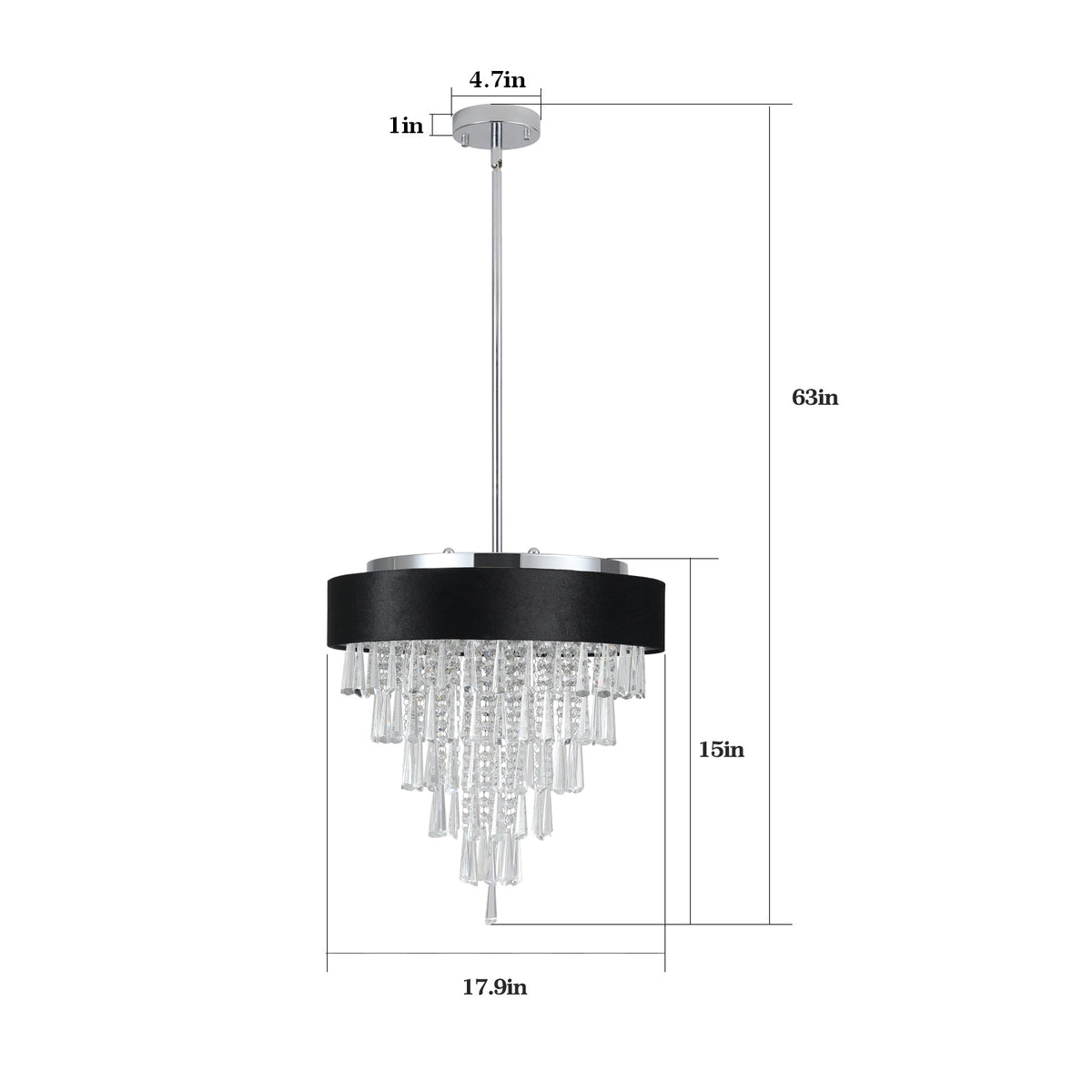 18-inch Modern Crystal Chandelier with Black Velvet Shade