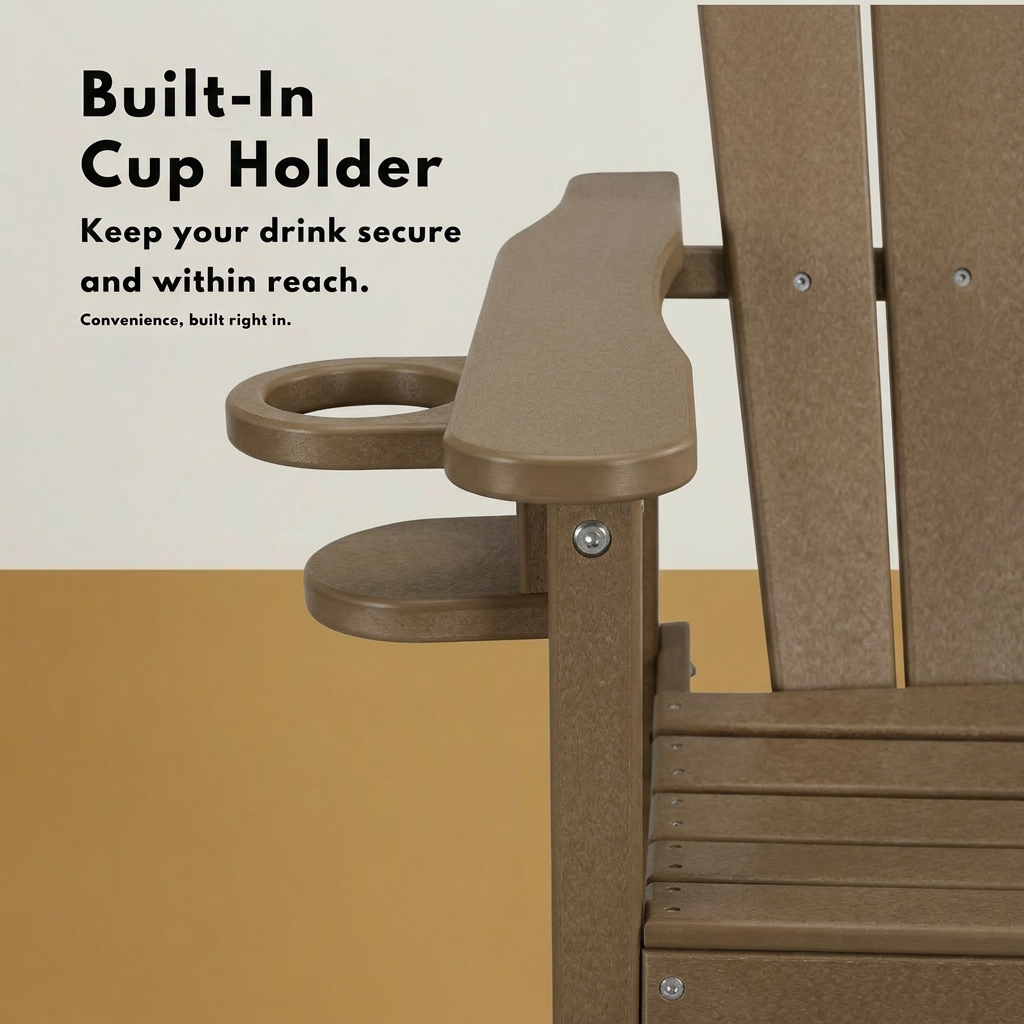 HDPE Bar Height Adirondack Chair with Cup Holder, All-Weather Outdoor Patio Chair