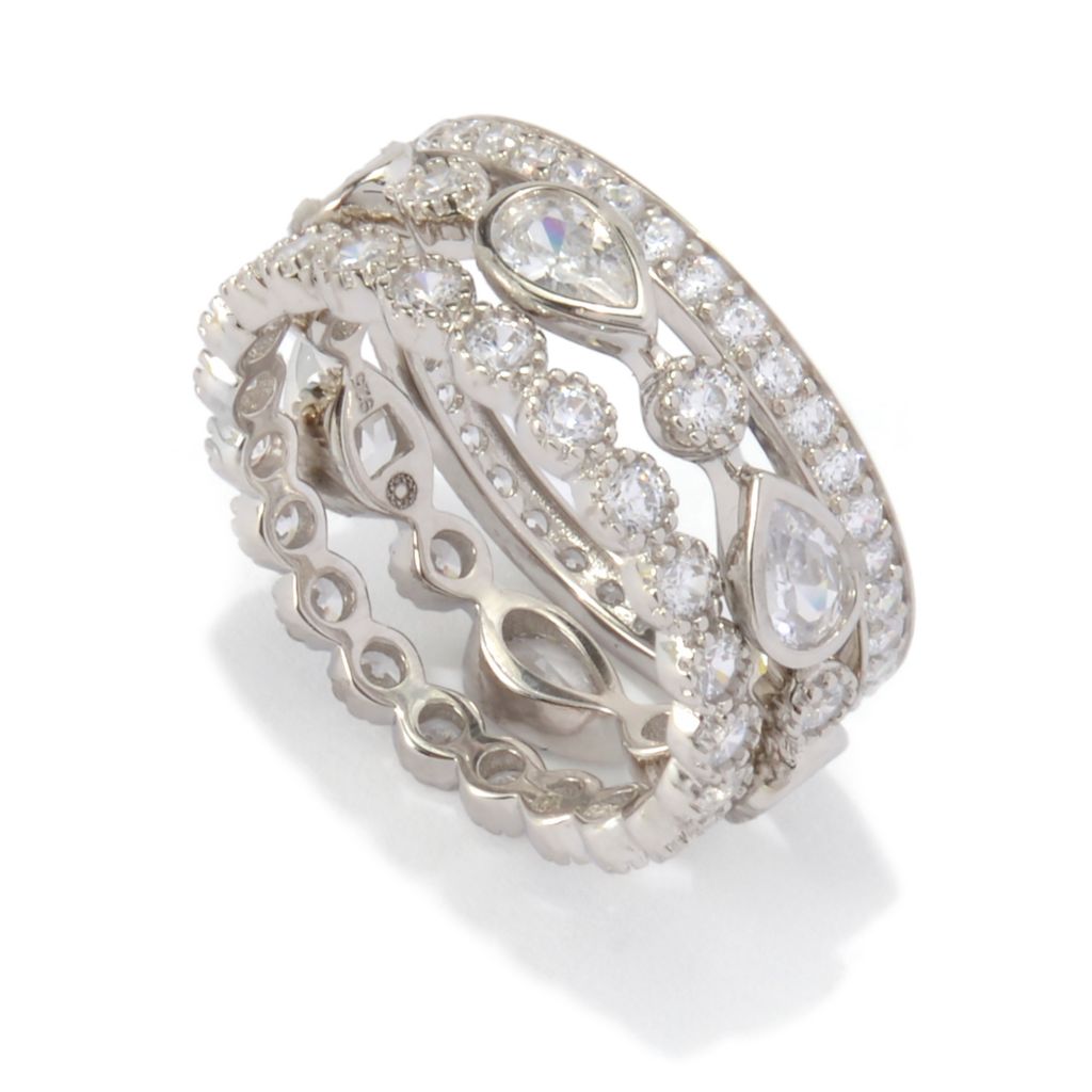 Brilliante Platinum Plated 4.46 DEW Simulated Diamond Set of 3 Stack Rings