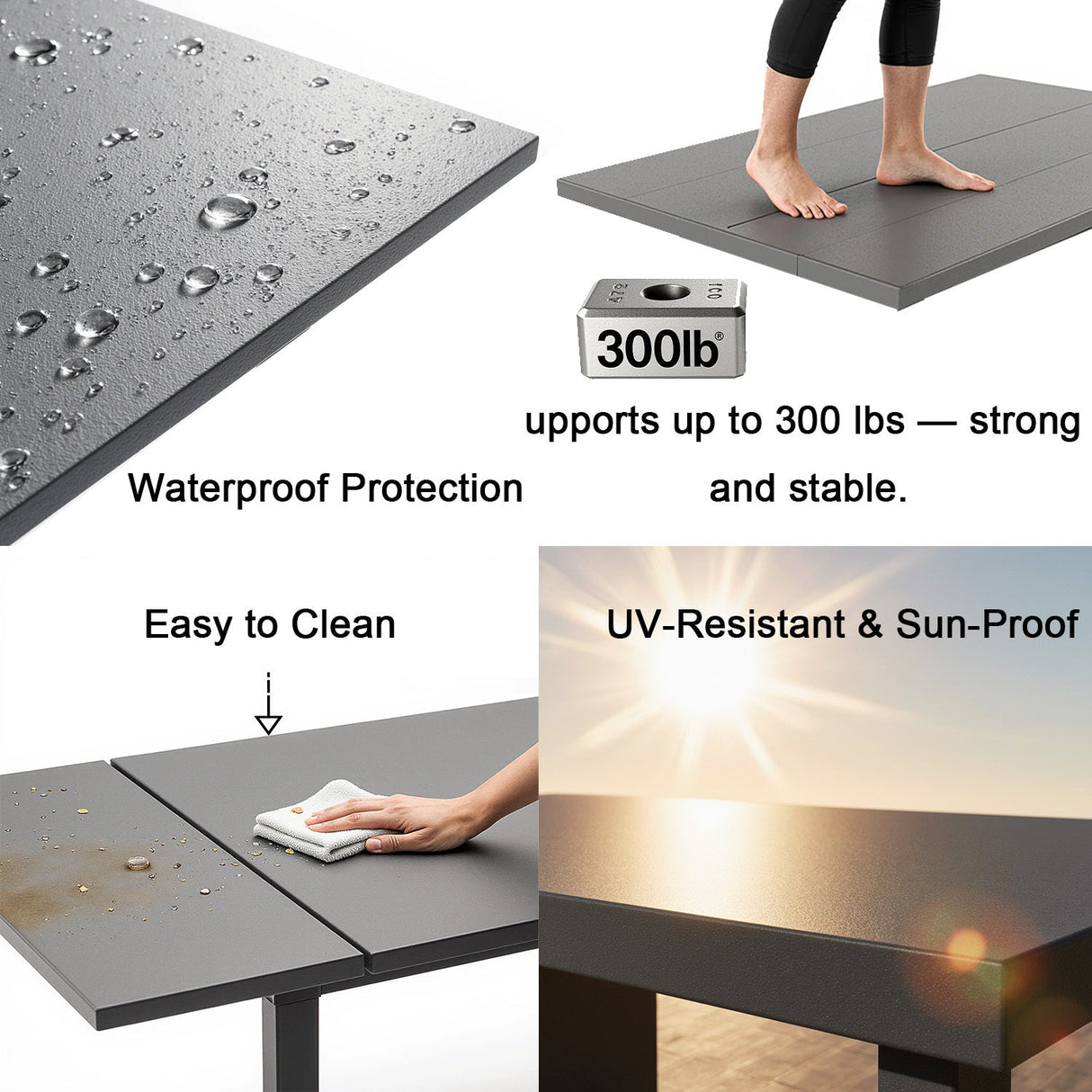 7-Piece HDPE Outdoor Dining Set for 6 – Weather-Resistant Patio Table with Umbrella Hole (Grey)