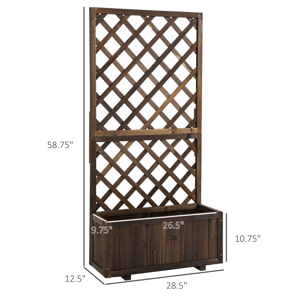 Wooden Raised Garden Bed Planter with Trellis and Drain Holes