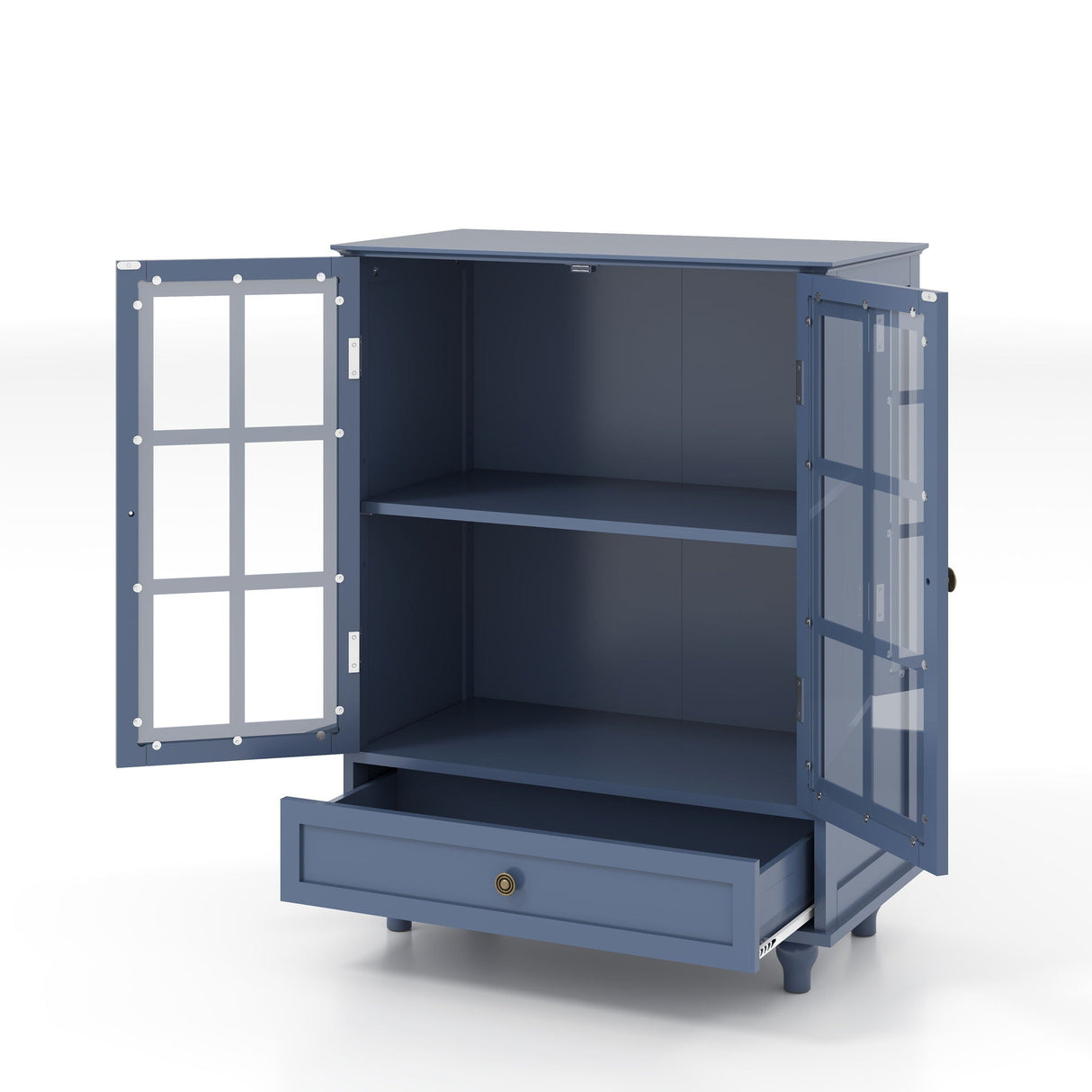 Minimalist Buffet Cabinet With Double Glass Doors And Drawer