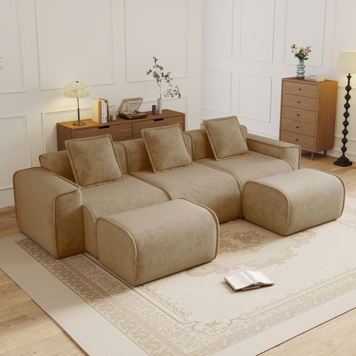 Streamlined Design Modular 3 Seat U Shape Sectional Boneless Sofa