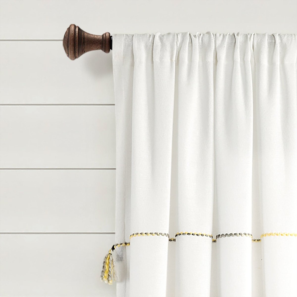 Farmhouse Boho Stripe Woven Tassel Yarn Dyed Recycled Cotton Blend Window Curtain Panel Set