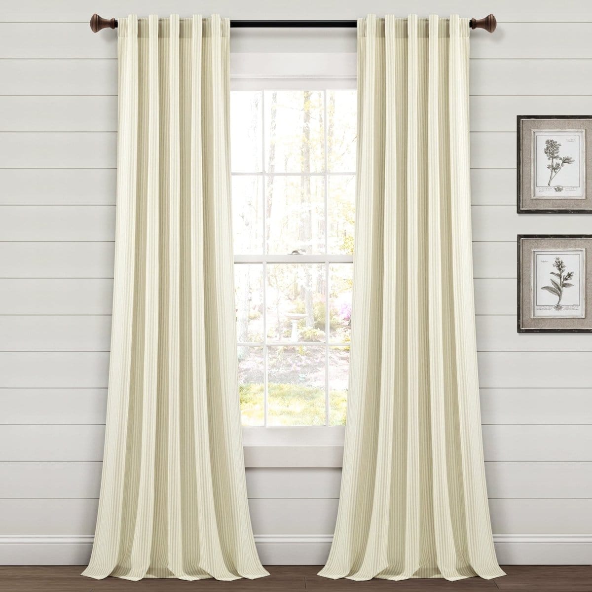 Farmhouse Vintage Stripe Recycled Cotton Blend Window Curtain Panel Set