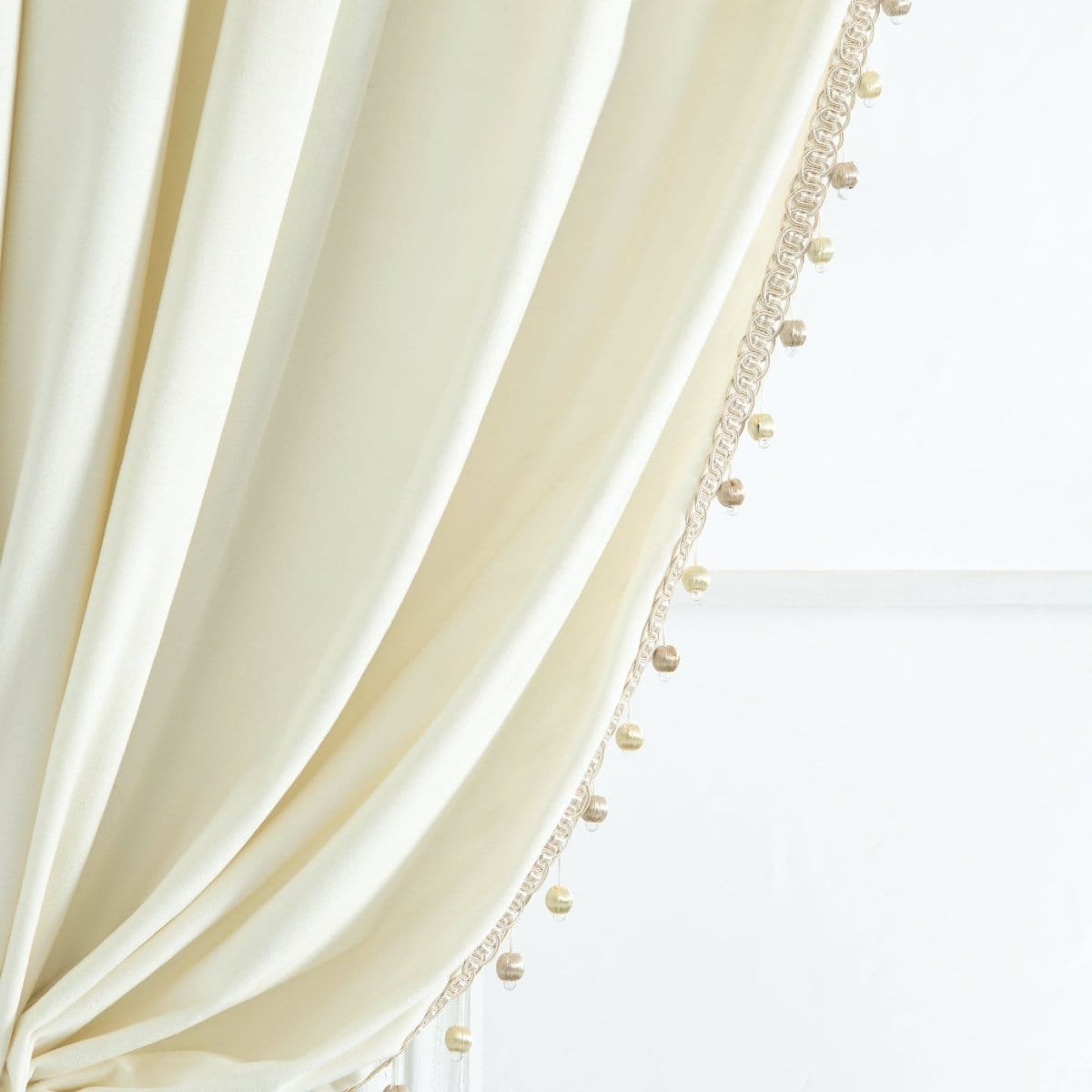 Luxury Vintage Velvet With Silky Pompom Trim Window Curtain Panel