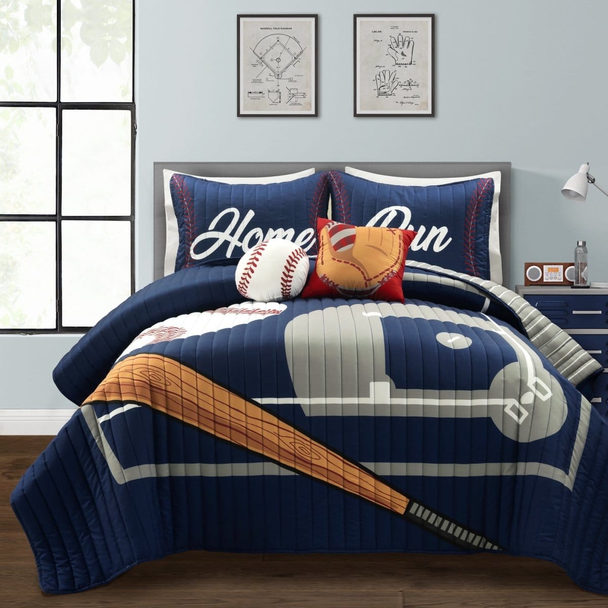 Baseball Game Reversible Oversized Kids Quilt Set