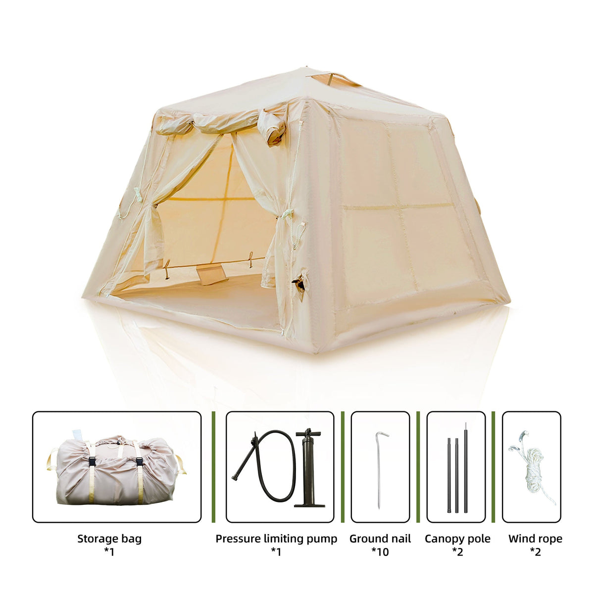 Beige Inflatable Tent for Camping with Waterproof Canopy