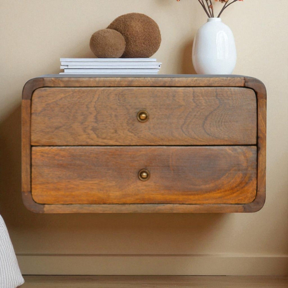 Curved Wall Mounted Bedside Nightstand
