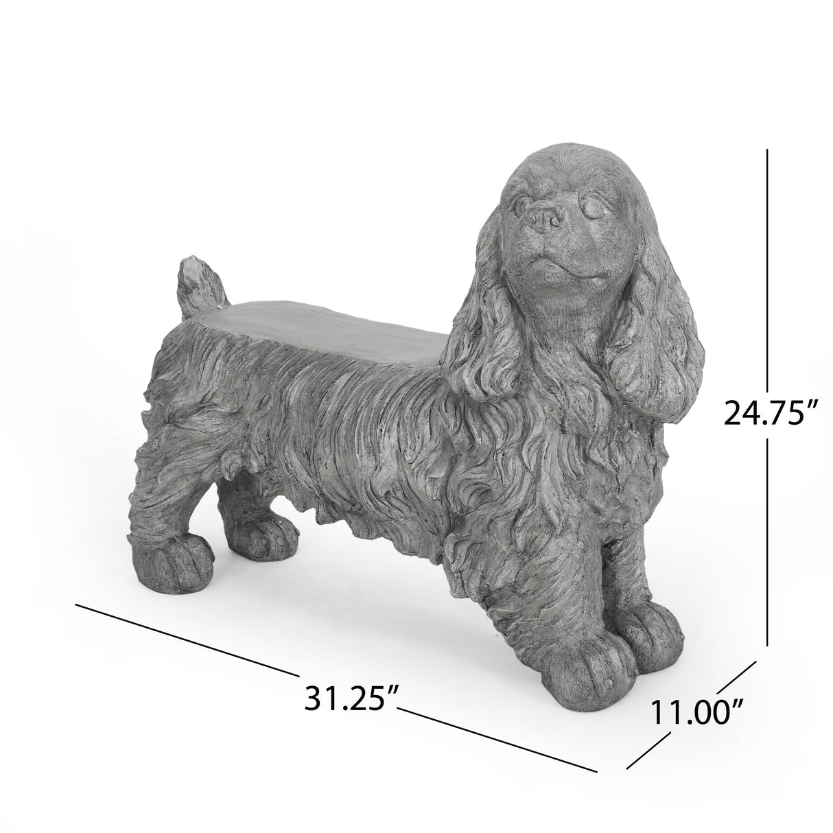 Charming Cocker Spaniel Dog Statue Bench Gray Magnesium Oxide 31.25'