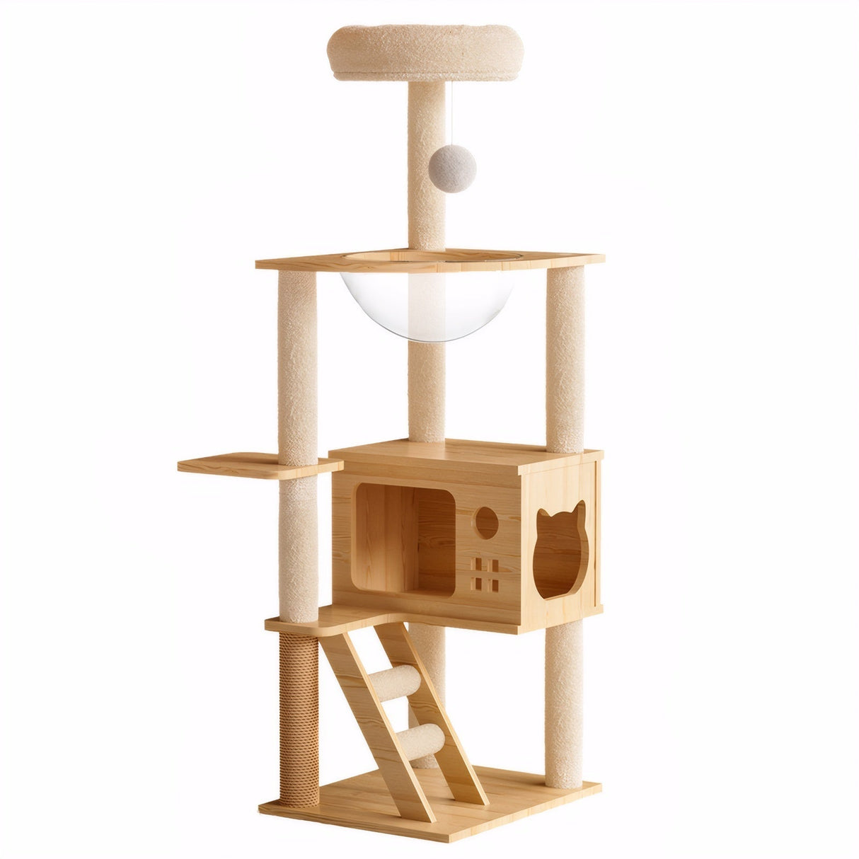 48.8' Modern Wooden Cat Tower for Indoor Cats