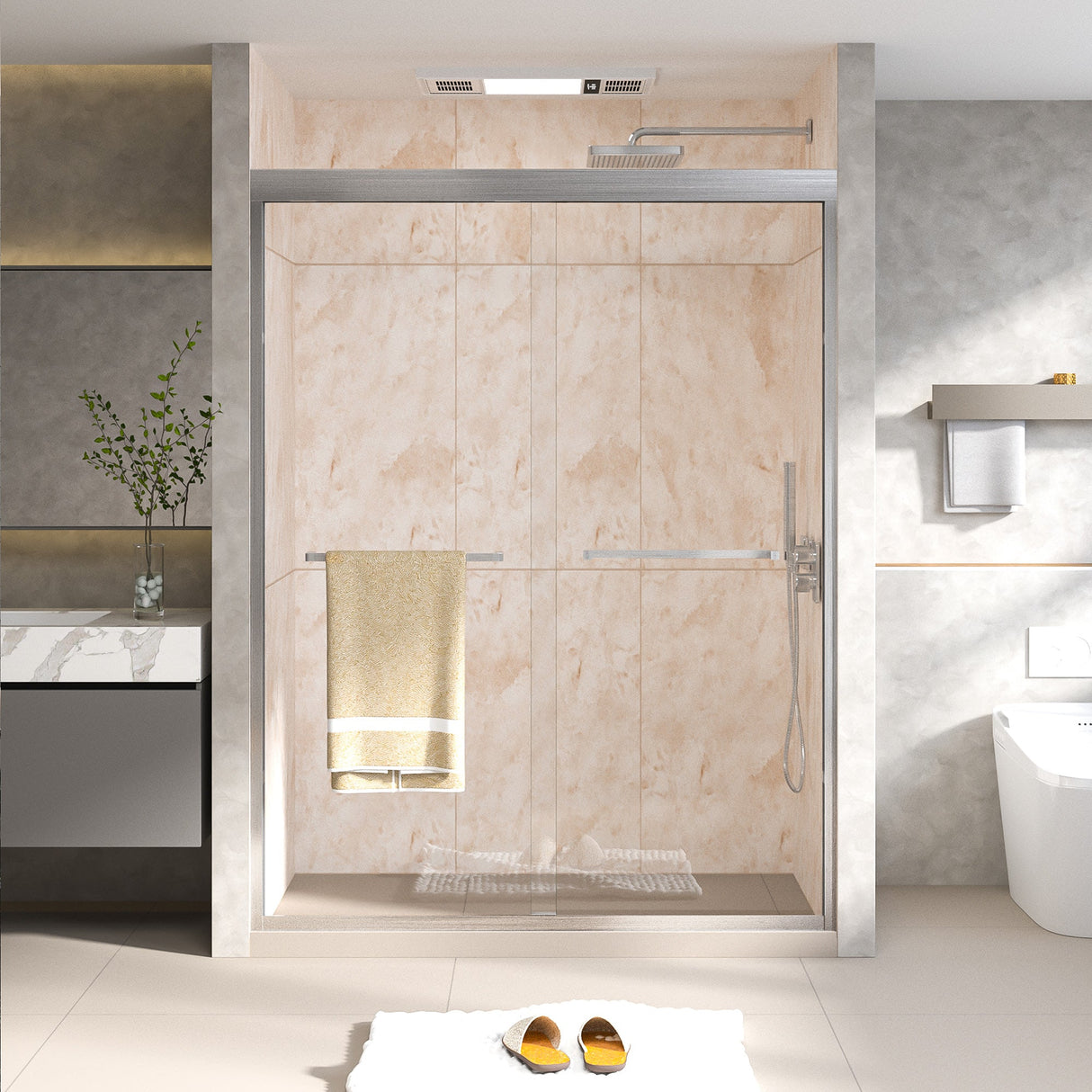 50-54"W x 70"H Semi-Frameless Double Sliding Shower Door